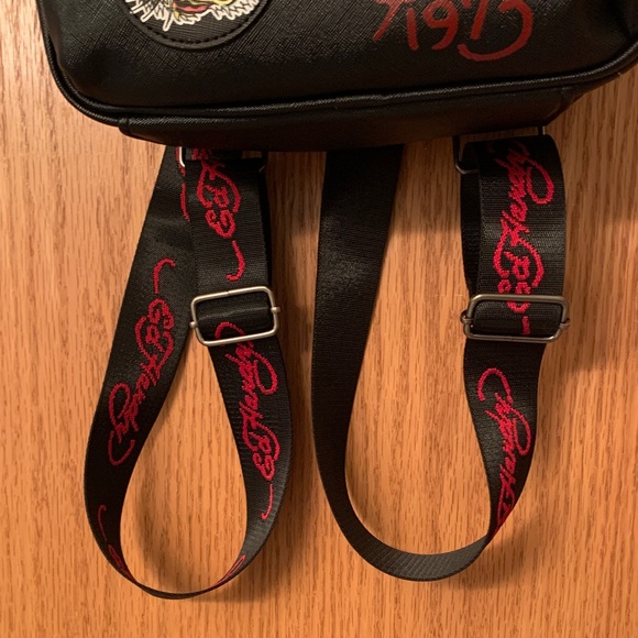Ed Hardy Black Backpack with Bold Patches Fully adjustable Straps Vegan - Picture 3 of 7